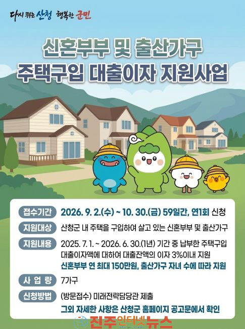산청군 신혼부부·출산가구 주택 대출이자 지원